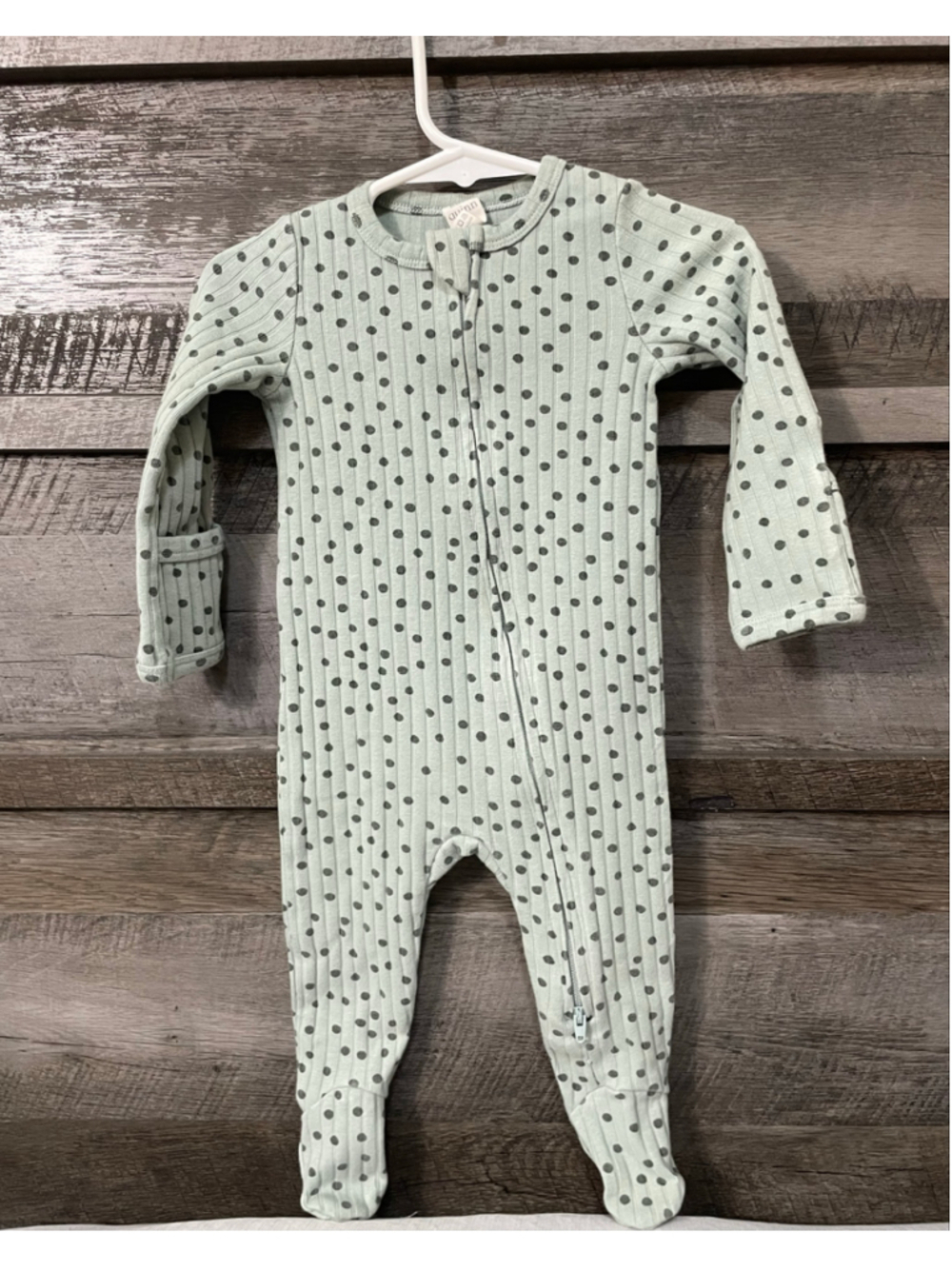 Kate Quinn Organic Cotton Ribbed 2 Way Zip Footie Sleeper Sage Polka Dot 6-9m